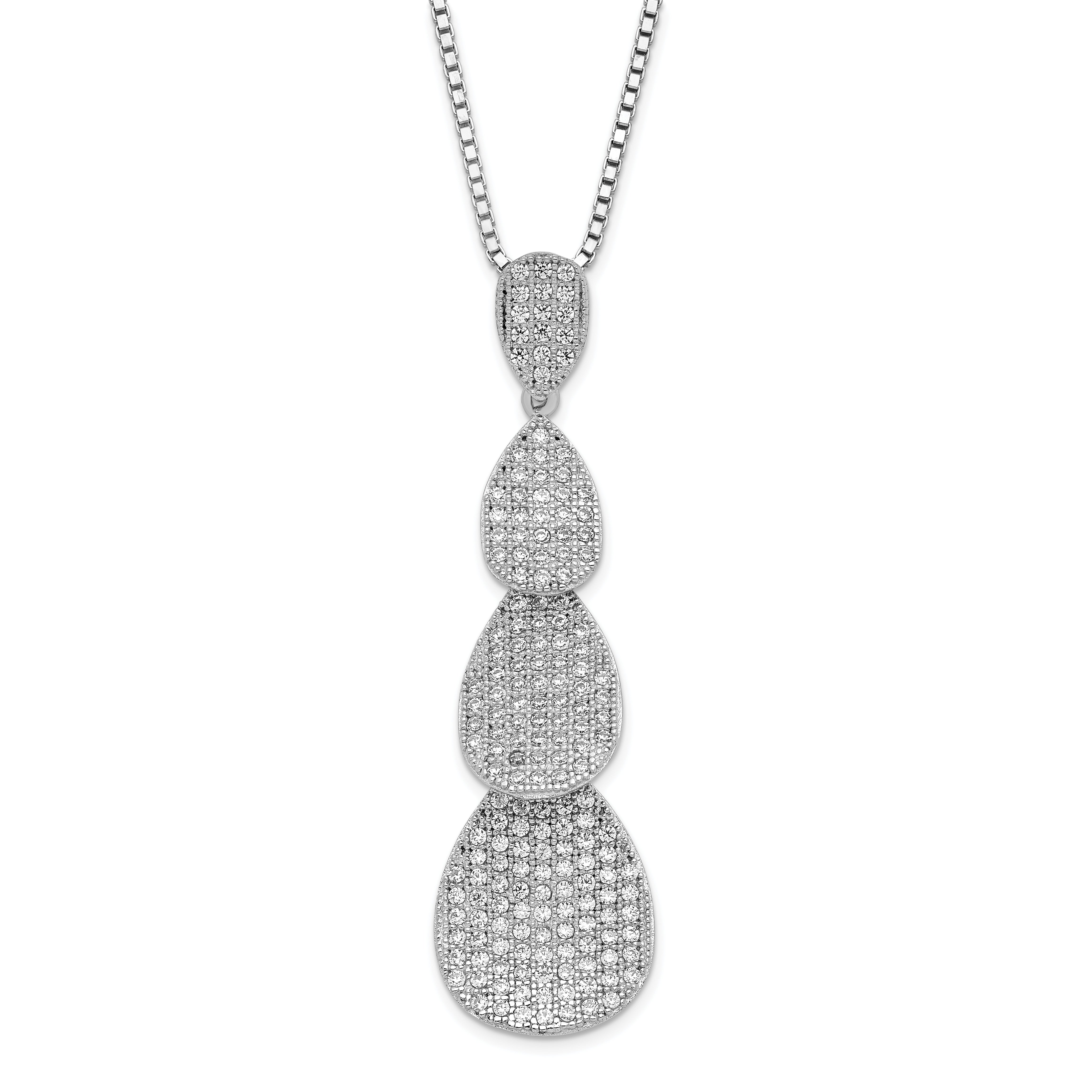 Sterling Silver & CZ Brilliant Embers Polished Triple Teardrop Necklace