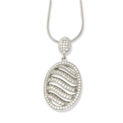 Sophia Jewelers Sterling Silver CZ Polished Oval Necklace with Rhodium Plating