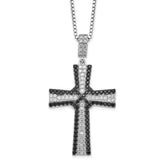Brilliant Embers Sterling Silver Rhodium-plated 124 Stone 18 inch Black and White Micro Pav‚ CZ Cross Necklace with 2 Inch Extender