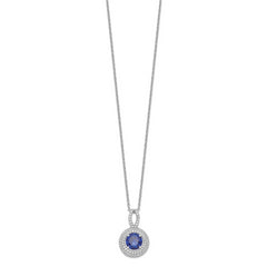 Brilliant Embers Sterling Silver CZ Circle Necklace with Blue Accents