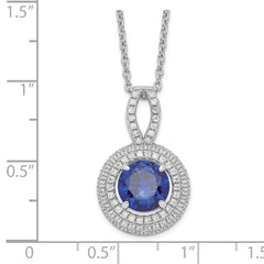 Brilliant Embers Sterling Silver CZ Circle Necklace with Blue Accents