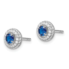 Sophia Jewelers Sterling Silver CZ Halo Button Earrings in Blue and White
