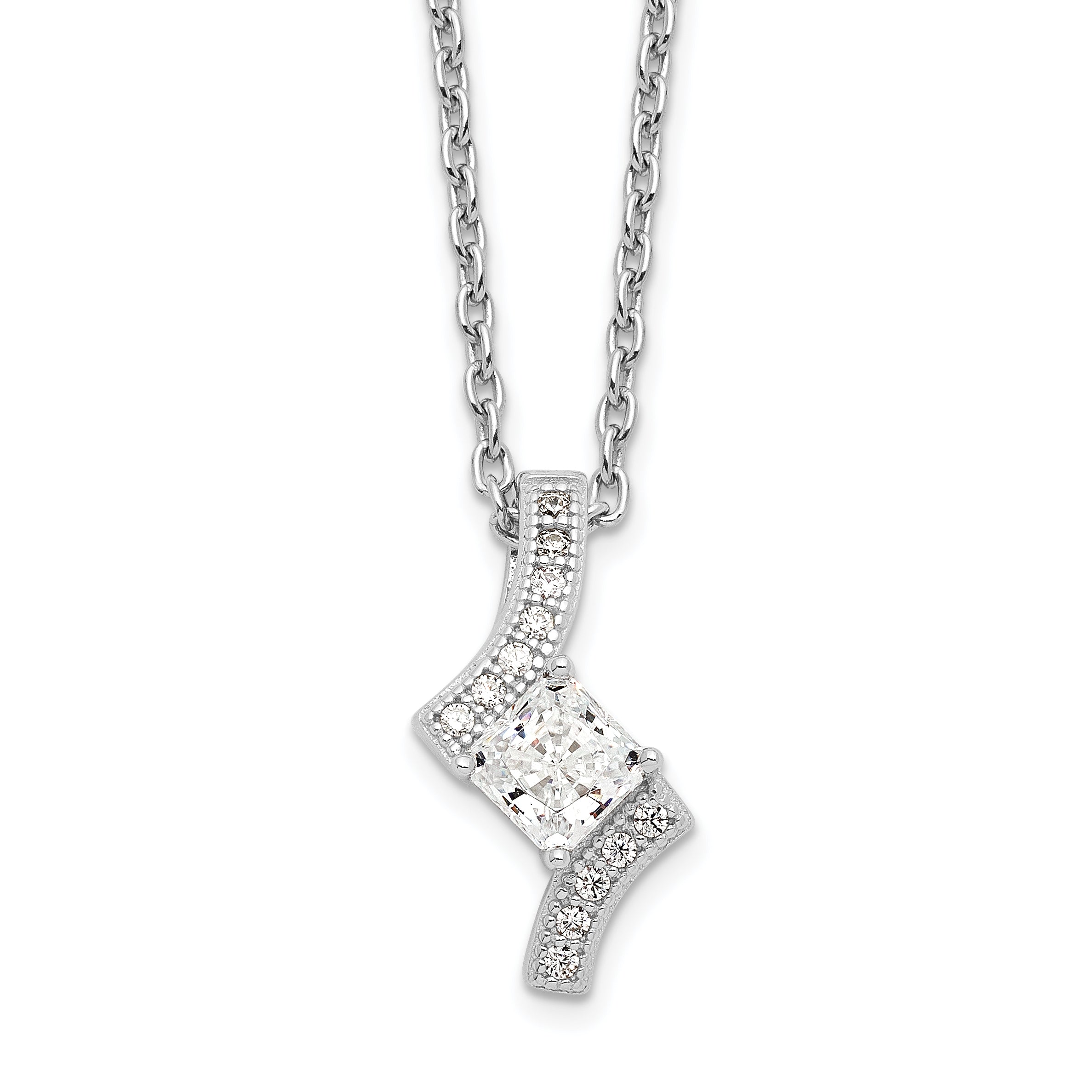 Brilliant Embers Sterling Silver Rhodium-plated 13 Stone 18 inch Micro Pav‚ CZ Necklace with 2 Inch Extender