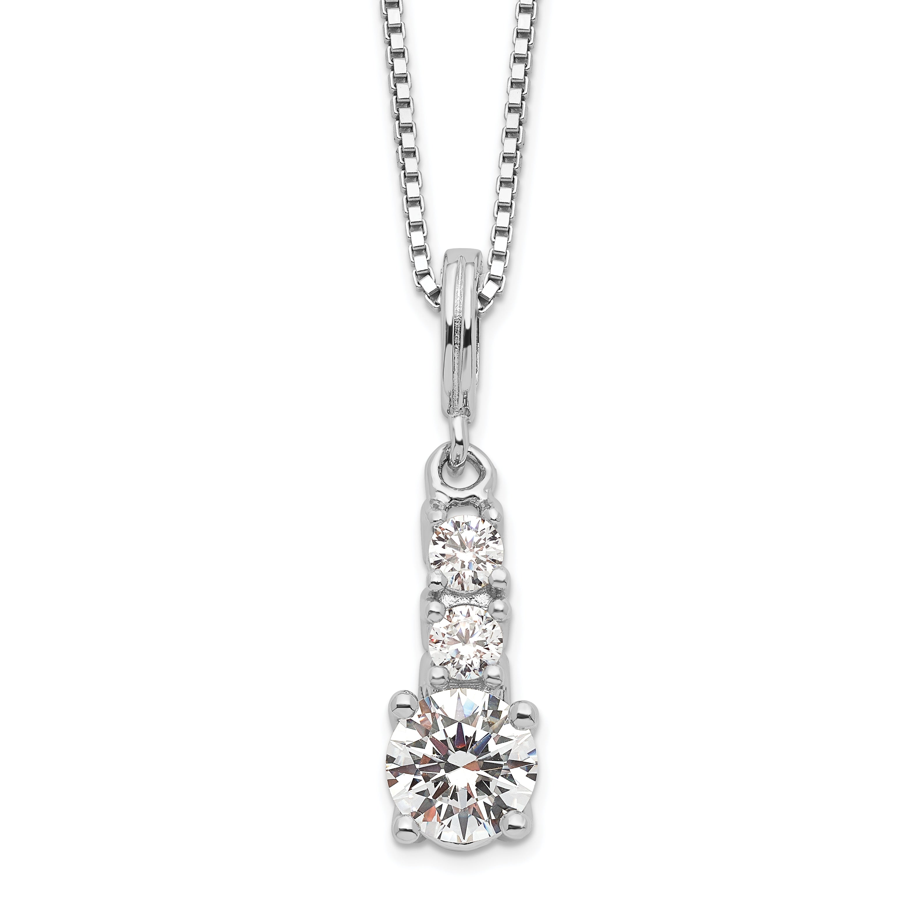 Brilliant Embers Sterling Silver Rhodium-plated 3 Stone 18 inch Micro Pav‚ CZ Necklace with 2 Inch Extender