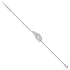 Brilliant Embers Sterling Silver Rhodium-plated 87 Stone 7 inch Micro Pav‚ CZ Feather Bracelet with 1 inch Extender