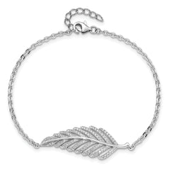 Brilliant Embers Sterling Silver Rhodium-plated 87 Stone 7 inch Micro Pav‚ CZ Feather Bracelet with 1 inch Extender