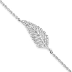 Brilliant Embers Sterling Silver Rhodium-plated 87 Stone 7 inch Micro Pav‚ CZ Feather Bracelet with 1 inch Extender