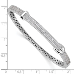 Sterling Silver CZ Buckle Bangle with Rhodium Plating Elegance