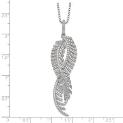 Brilliant Embers Sterling Silver Rhodium-plated 219 Stone 18 inch Micro Pav‚ CZ Feathers Necklace with 2 Inch Extender