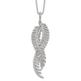 Brilliant Embers Sterling Silver Rhodium-plated 219 Stone 18 inch Micro Pav‚ CZ Feathers Necklace with 2 Inch Extender