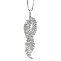 Brilliant Embers Sterling Silver Rhodium-plated 219 Stone 18 inch Micro Pav‚ CZ Feathers Necklace with 2 Inch Extender