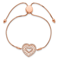 Sterling Silver Rose Gold CZ Heart Adjustable Filigree Bracelet