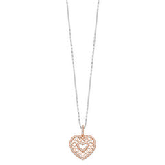 Brilliant Embers Sterling Silver Rose Gold Micro Pavé CZ Heart Necklace