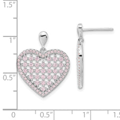 Sophia Jewelers Sterling Silver Pink CZ Heart Dangle Earrings Polished Finish