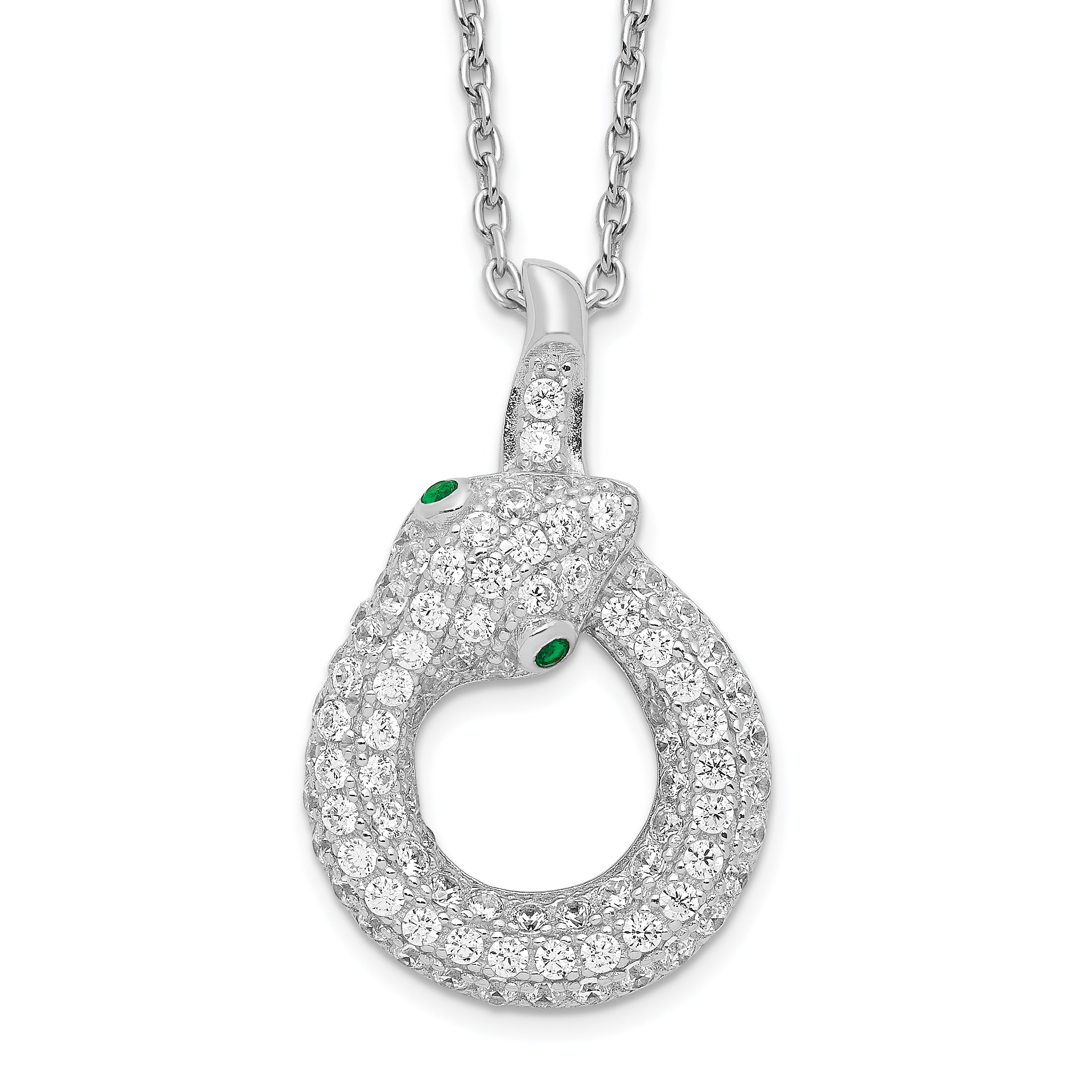 Brilliant Embers Sterling Silver Rhodium-plated 85 Stone 18 inch Micro Pav‚ White and Green CZ Snake Necklace with 2 Inch Extender