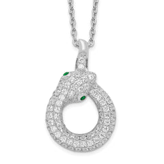 Brilliant Embers Sterling Silver Rhodium-plated 85 Stone 18 inch Micro Pav‚ White and Green CZ Snake Necklace with 2 Inch Extender