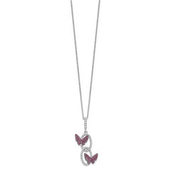 Sophia Jewelers Sterling Silver CZ Necklace with Red Butterfly Charm