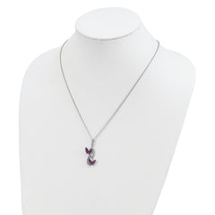 Sophia Jewelers Sterling Silver CZ Necklace with Red Butterfly Charm