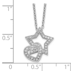 Sophia Jewelers Sterling Silver CZ Heart and Star Necklace, Elegant 18 Design