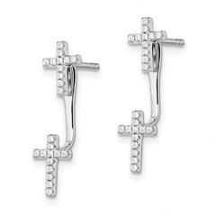 Sophia Jewelers Sterling Silver CZ Cross Dangle Earrings with Rhodium Finish