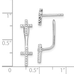 Sophia Jewelers Sterling Silver CZ Cross Dangle Earrings with Rhodium Finish