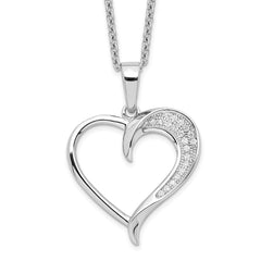 Brilliant Embers Sterling Silver Rhodium-plated 21 Stone 18 inch Micro Pav‚ CZ Polished Heart Necklace with 2 Inch Extender