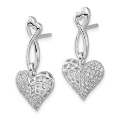Sophia Jewelers Sterling Silver CZ Heart Dangle Earrings Polished Elegance