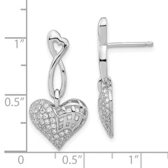 Sophia Jewelers Sterling Silver CZ Heart Dangle Earrings Polished Elegance