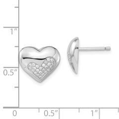 Brilliant Embers Sterling Silver Heart Earrings with White CZ Elegance