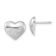 Brilliant Embers Sterling Silver Polished CZ Heart Post Earrings