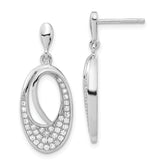 Brilliant Embers Sterling Silver Polished CZ Oval Post Dangle Earrings