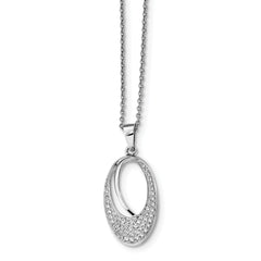Sterling Silver 925 Necklace with CZ Embers and Polished Oval Pendant - 18