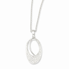 Sterling Silver 925 Necklace with CZ Embers and Polished Oval Pendant - 18