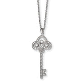 Sterling Silver 925 Key Necklace with CZ Gems Elegant Design - 18