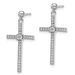 Sophia Jewelers Sterling Silver CZ Cross Dangle Earrings with Rhodium Finish