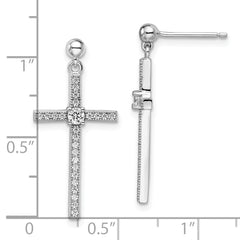 Sophia Jewelers Sterling Silver CZ Cross Dangle Earrings with Rhodium Finish