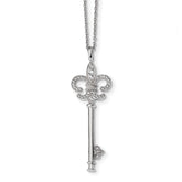 Sterling Silver 925 Key Necklace with CZ Embers Elegant Design - 18