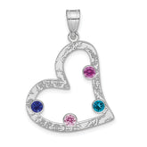 SS/Rhodium-plated 4 Birthstone Heart with SS Bezel Family Pendant