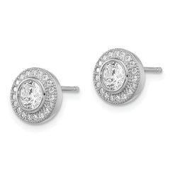Sophia Jewelers Sterling Silver CZ Halo Earrings with Polished Rhodium Finish