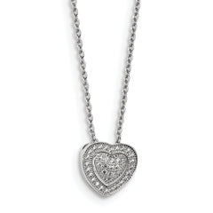 Sterling Silver Heart Necklace with CZ Embers, Elegant 18 Chain - 18