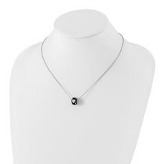 Sterling Silver Black Enamel CZ Hearts Necklace