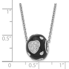 Sterling Silver Black Enamel CZ Hearts Necklace