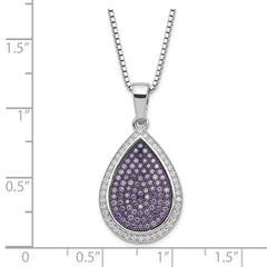 Sterling Silver Teardrop Necklace with Purple & Clear CZ Elegance