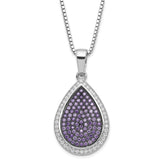 Sterling Silver Rhod-Plated Purple & Clear CZ Teardrop Necklace