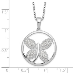 Sophia Jewelers Sterling Silver CZ Butterfly Necklace with Rhodium Plating