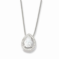 Sophia Jewelers Sterling Silver CZ Teardrop Necklace Elegant Design - 18