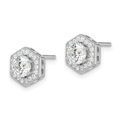 Sophia Jewelers Sterling Silver CZ Halo Cluster Earrings Polished Rhodium-Plated