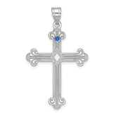 Sterling Silver Rh-plt Crystal Family Cross Pendant
