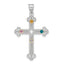 Sterling Silver Rh-plt/14k Bezel Crystal Family Cross Pendant