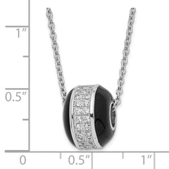 Sterling Silver Black Enamel CZ Bead Necklace with Polished Finish
